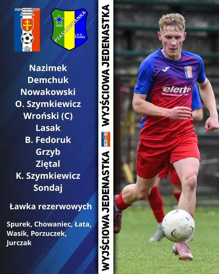 Wyjściowa jedenastka na dzisiejsze derby z Piaskowianką Piaski