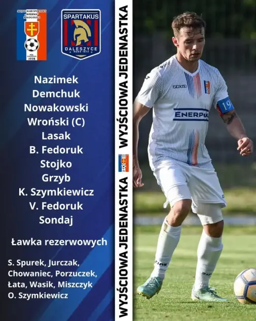 Wyjściowa jedenastka na dzisiejsze spotkanie ze Spartakusem Daleszyce