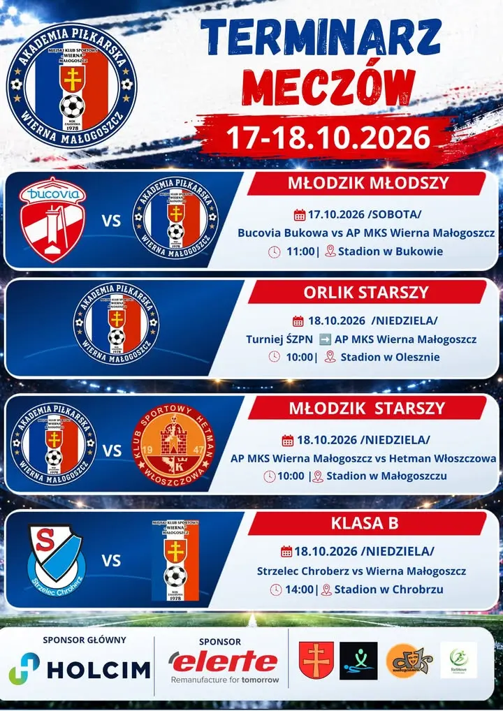️🔴 Ważny weekend dla drużyn z naszej AP MKS Wierna Małogoszcz💪 ➖➖➖ 🤝 Holcim Polska 🤝