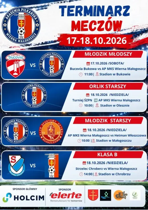 ️🔴 Ważny weekend dla drużyn z naszej AP MKS Wierna Małogoszcz💪 ➖➖➖ 🤝 Holcim Polska 🤝